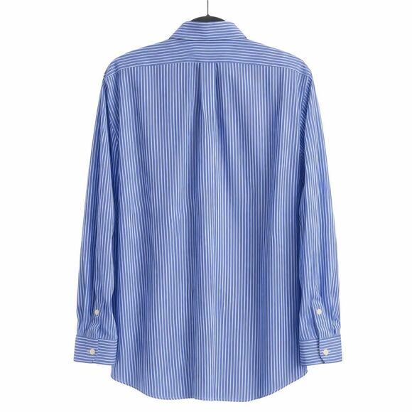 Hickey Freeman Blue Stripe Men’s L Dress Shirt 100% Cotton Button Front - Picture 4 of 6